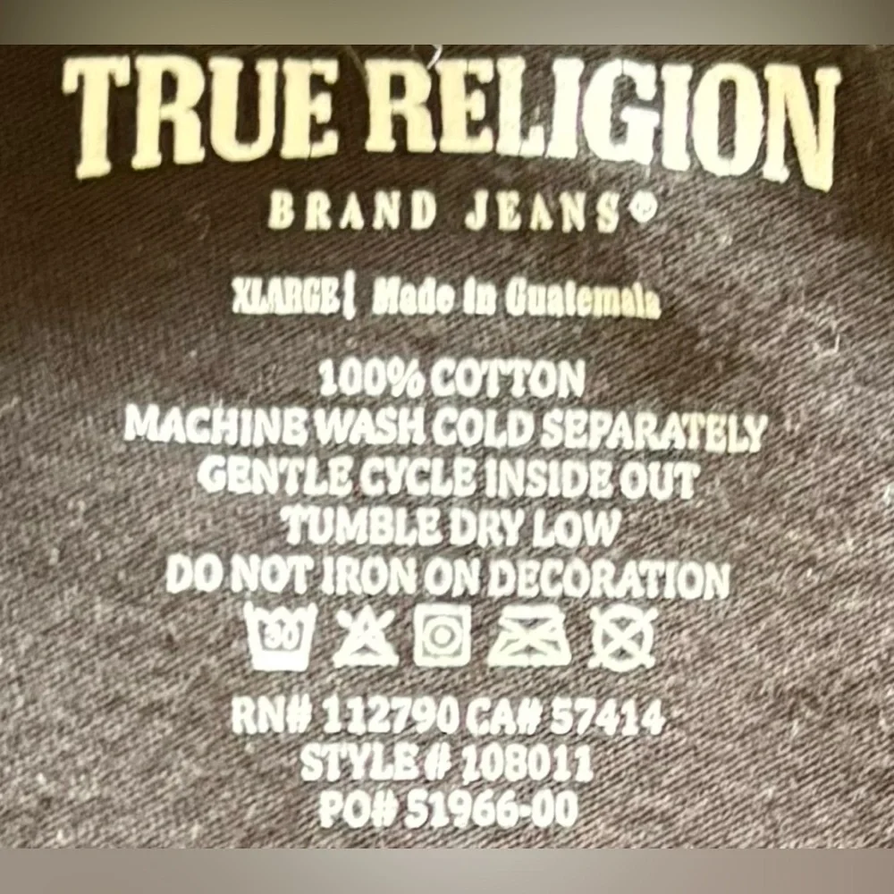 True Religion Men's Black T-Shirt with Red Buddha Logo Size XL